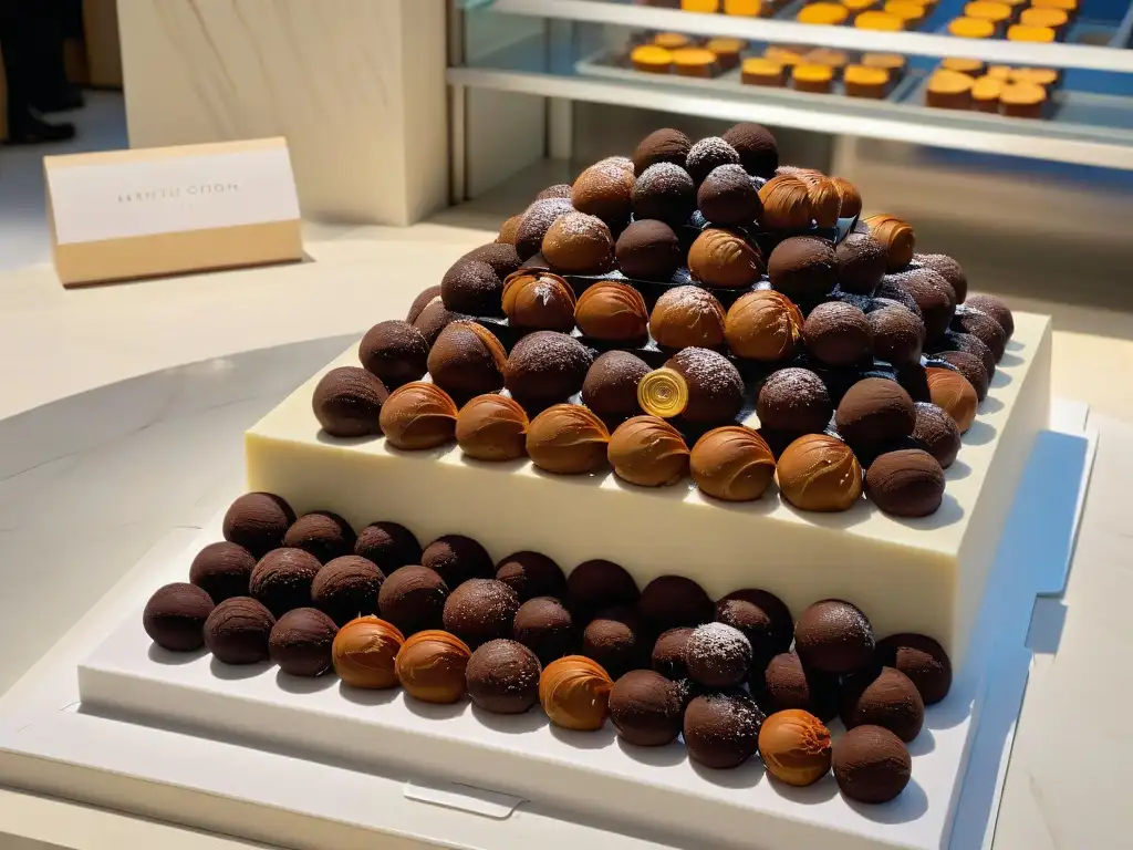 Exquisitas trufas en repostería sobre elegante encimera de cocina de mármol