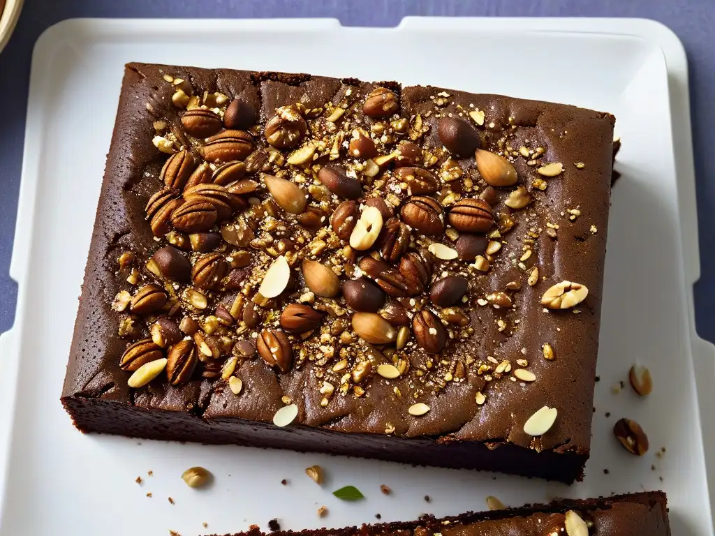 Un exquisito brownie de chocolate con nueces y semillas, ¡una delicia irresistible! Recetas postres con nueces