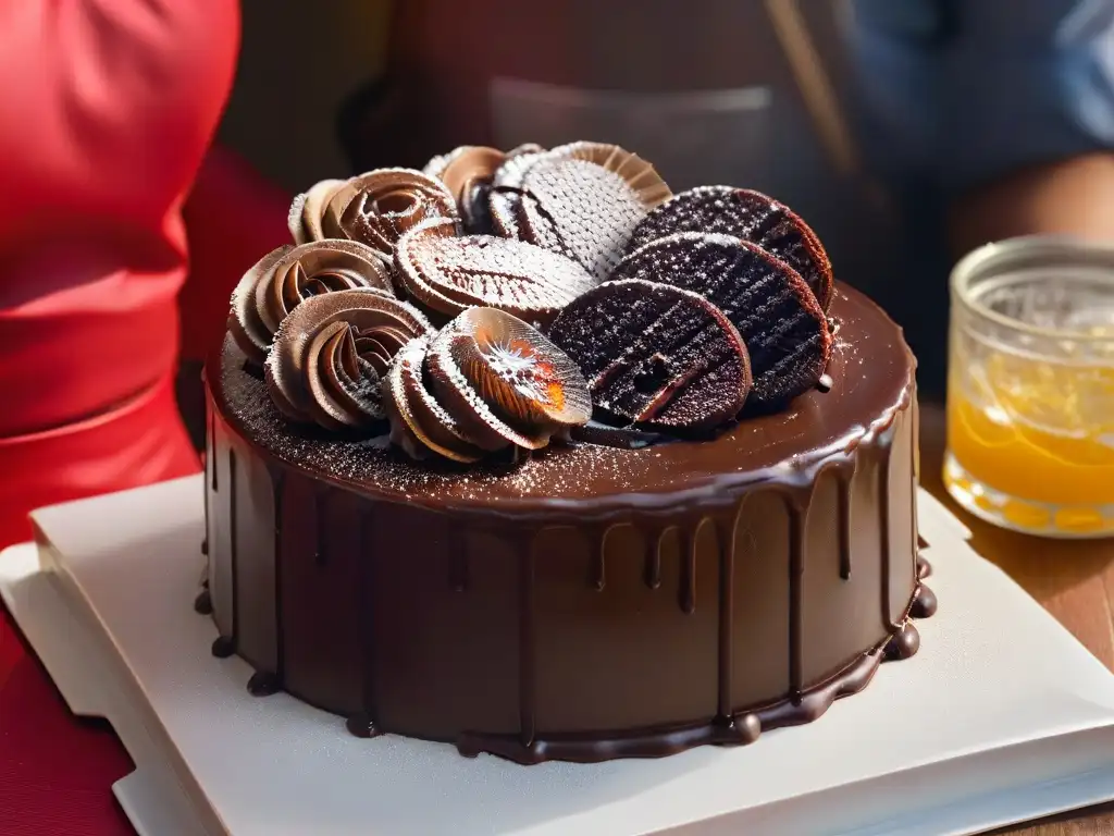 Exquisito ganache de chocolate cubriendo un delicioso pastel, resaltando los beneficios de la manteca de cacao