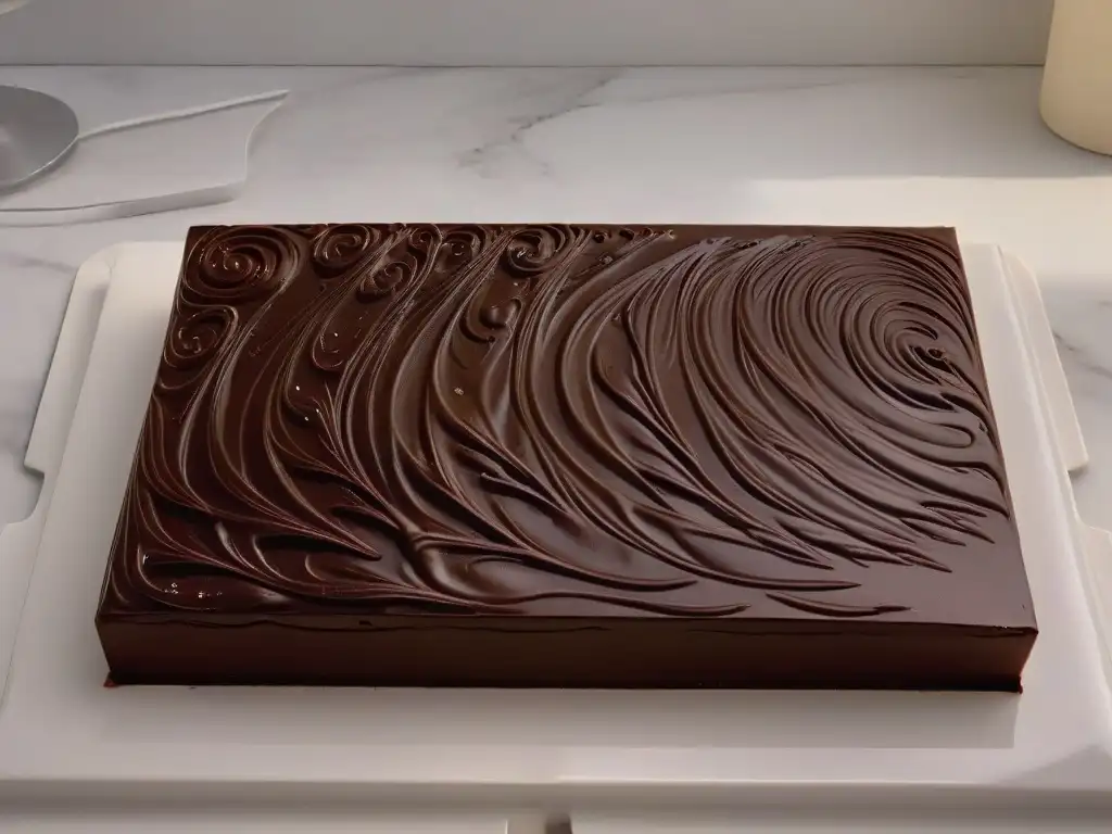 Un exquisito chocolate con efecto temperatura textura en un elegante mostrador de mármol