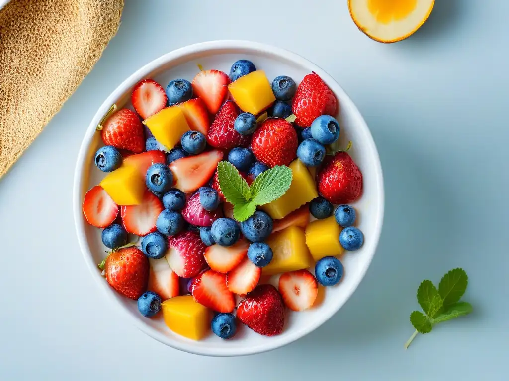 Un exquisito y colorido postre saludable y delicioso en un elegante bol blanco