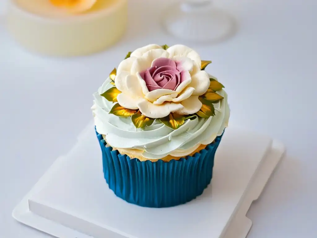 Un exquisito cupcake de alta costura decorado con técnicas de decoración de cupcakes alta costura