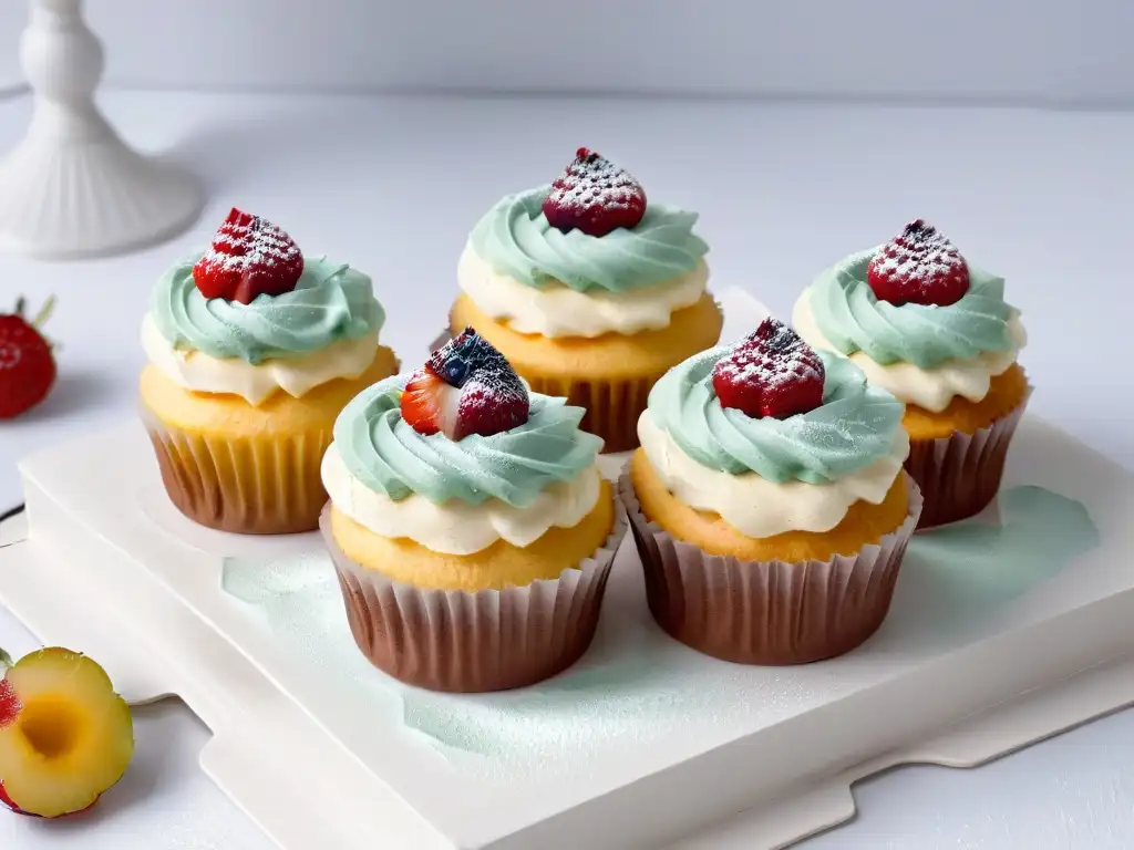 Un exquisito cupcake sin azúcar con decoraciones delicadas y frutas frescas, ideal para diabéticos
