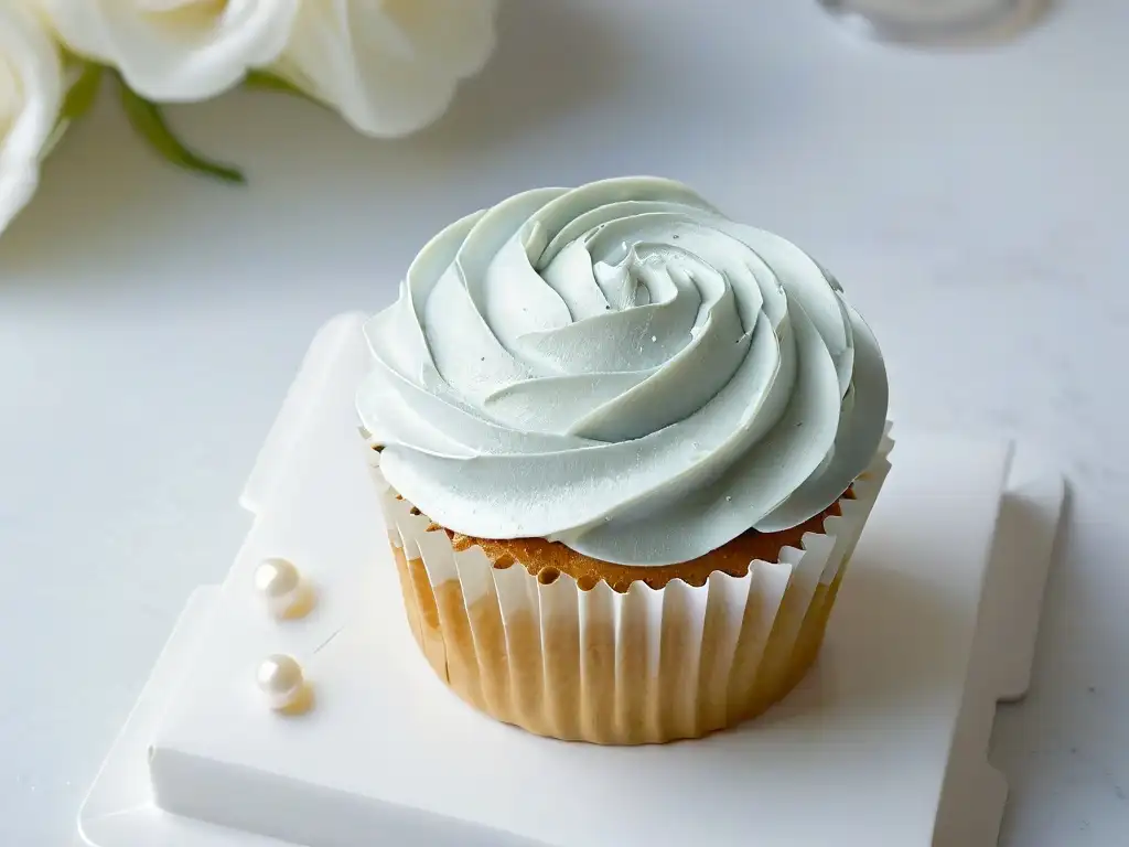 Un exquisito cupcake de boda con decoración elegante en una superficie de mármol