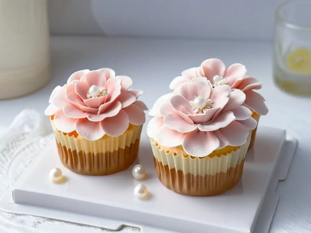 Exquisito cupcake de boda con detalles creativos y elegantes en tonos pastel