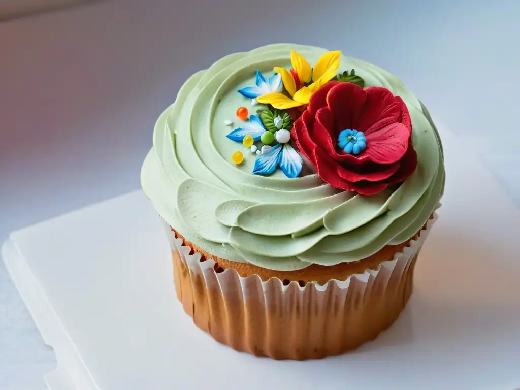 Un exquisito cupcake decorado con arte y dedicación, representando la inclusión en emprendimientos de repostería para personas con discapacidad