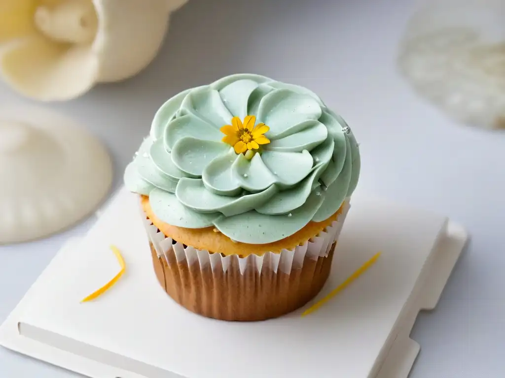 Un exquisito cupcake decorado con detalle y elegancia, perfecto para libros de repostería cupcakes especializados