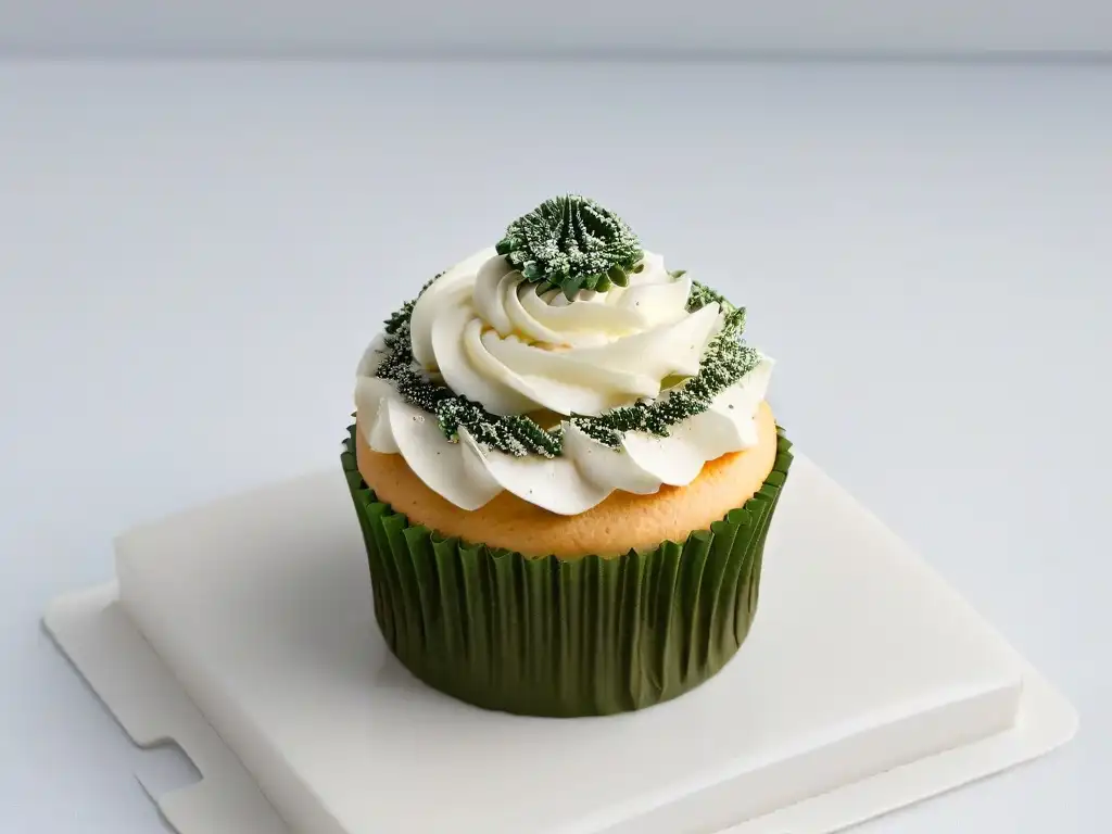 Un exquisito cupcake decorado con detalle y elegancia, fusionando tendencias de repostería artística