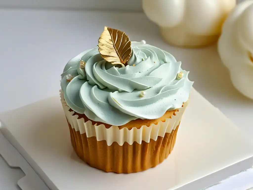 Un exquisito cupcake con hoja de oro, elegante y sofisticado