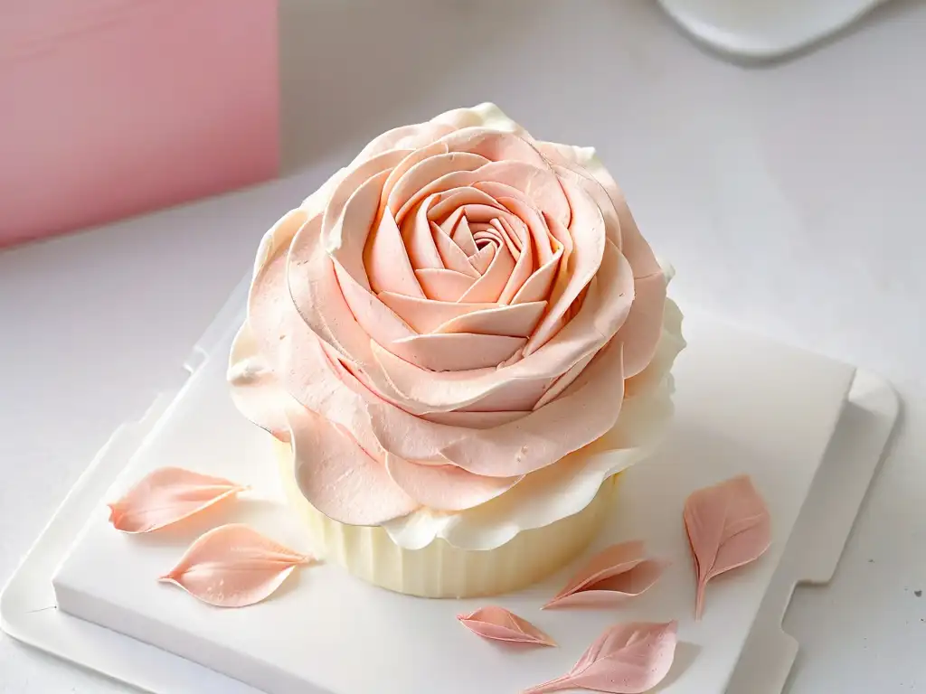 Un exquisito cupcake de rosa con pétalos de mantequilla, ideal para el artículo 'Cómo hacer cupcakes de rosas'