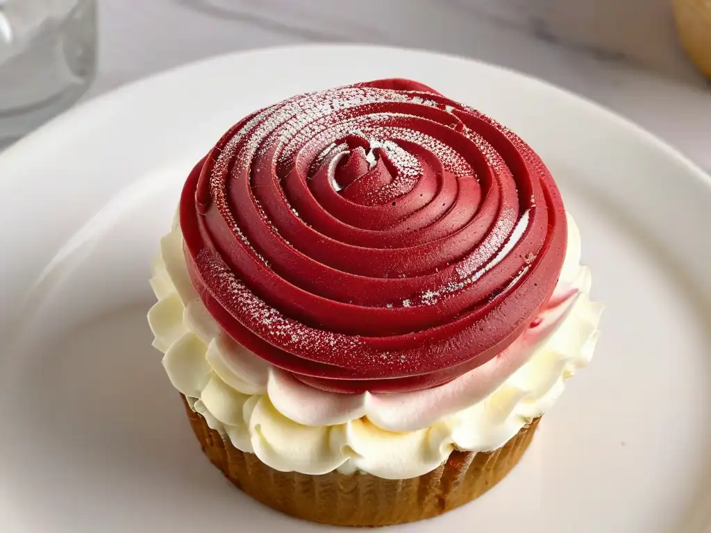 Exquisita cupcake vegana sin lácteos con frambuesa fresca Un exquisito cupcake vegano sin lácteos, con frosting sin lactosa y una frambuesa fresca