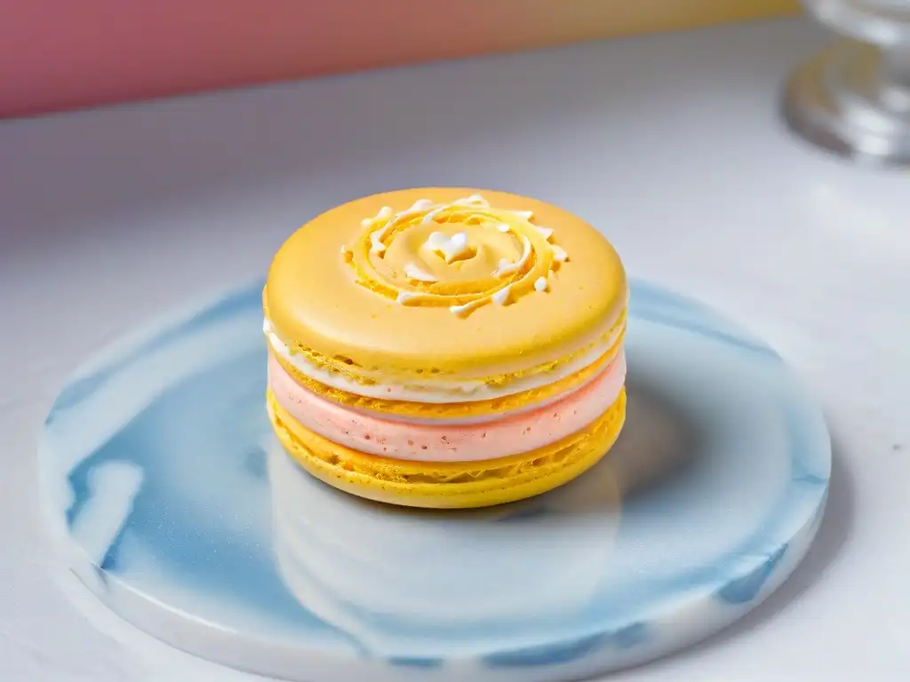 Exquisito macaron decorado con detalles artesanales en mármol elegante