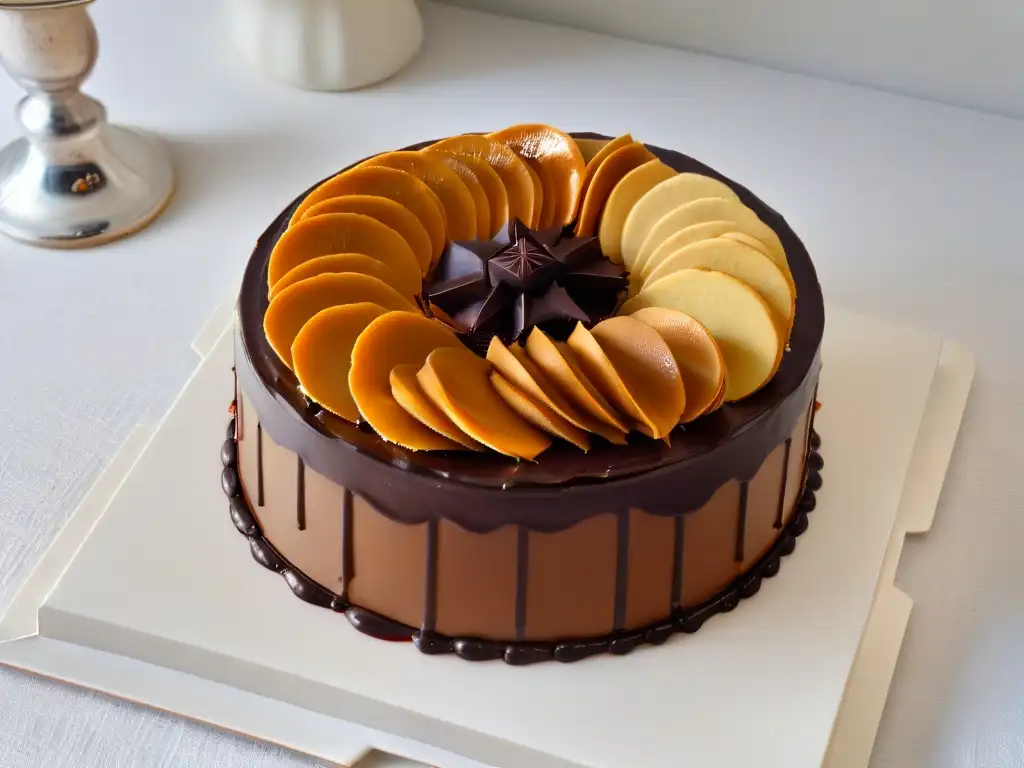 Dobos Torte: Delicia artesanal y sofisticada Un exquisito Dobos Torte, postre húngaro tradicional y moderno, con capas de bizcocho y crema de chocolate, adornado con caramelo y chocolate