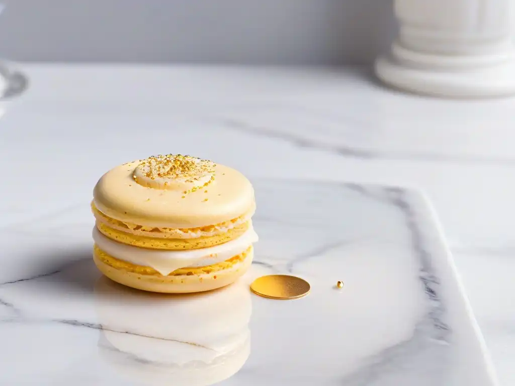 Un exquisito macaron dorado sobre elegante mármol