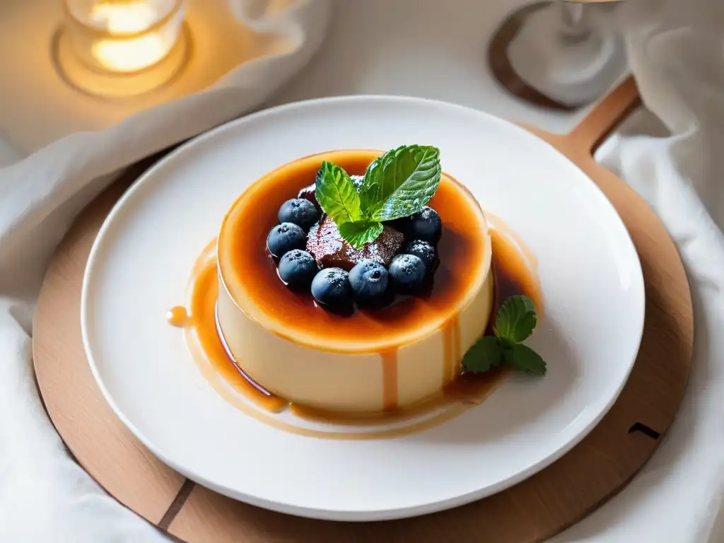 Delicioso flan casero: suave, caramelizado y elegante Exquisito flan casero con textura perfecta y presentación elegante