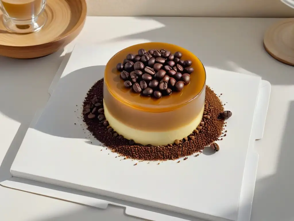 Exquisito flan de café descafeinado con decoración elegante