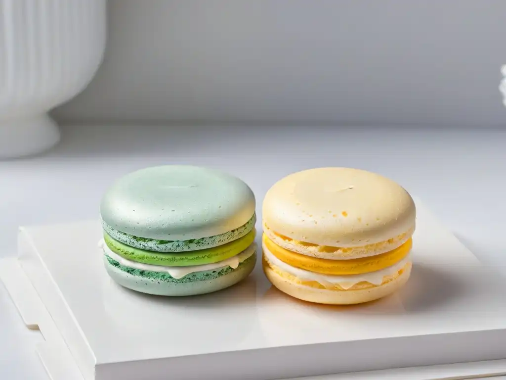 Un exquisito macaron francés con detalles y colores vibrantes, en un fondo blanco