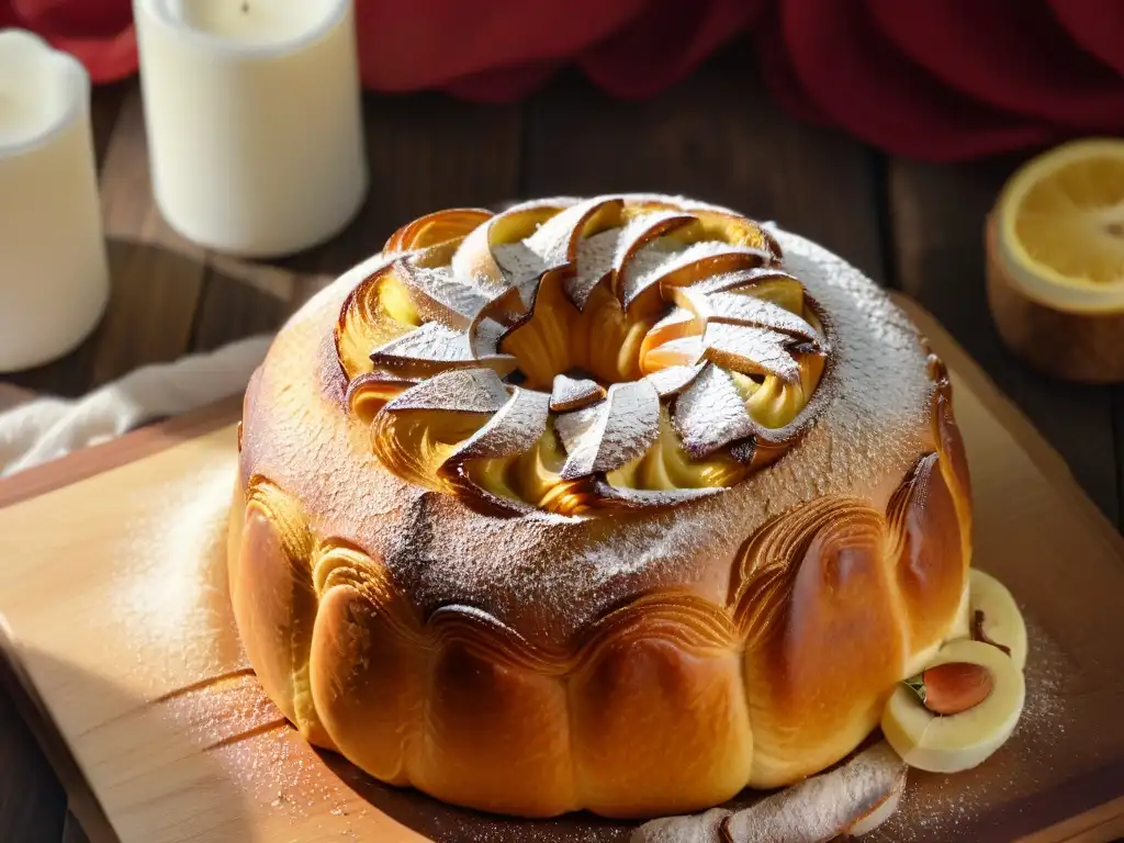 Delicioso Kouglof recién horneado en mesa rústica Un exquisito Kouglof recién horneado en una mesa rústica, destacando su diseño tradicional y la frescura de la repostería alsaciana