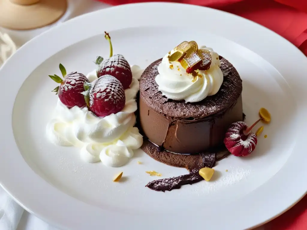 Exquisito lava cake con decoración de lujo, perfecto para tendencias postres lujo en redes sociales