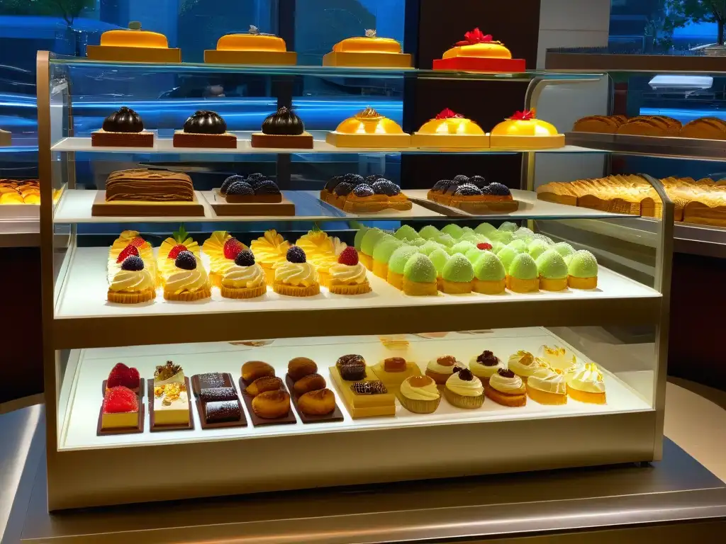 Exquisito merchandising de postres atractivo en una pastelería moderna