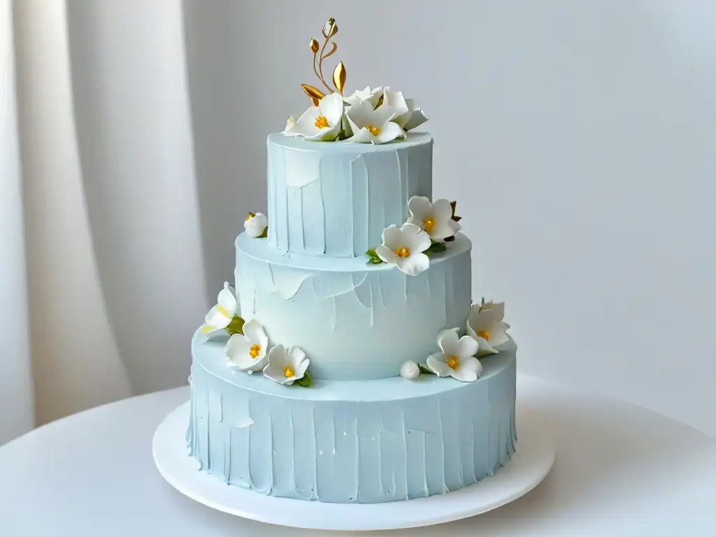 Exquisito pastel de aniversario con flores de azúcar y detalles dorados, ideal para aniversarios de amor