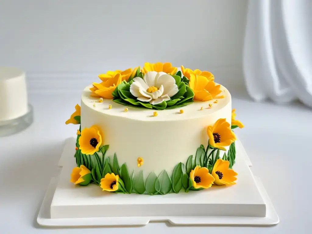 Exquisita tarta sin azúcar: arte en repostería saludable Exquisito pastel decorado sin azúcar en un elegante soporte blanco