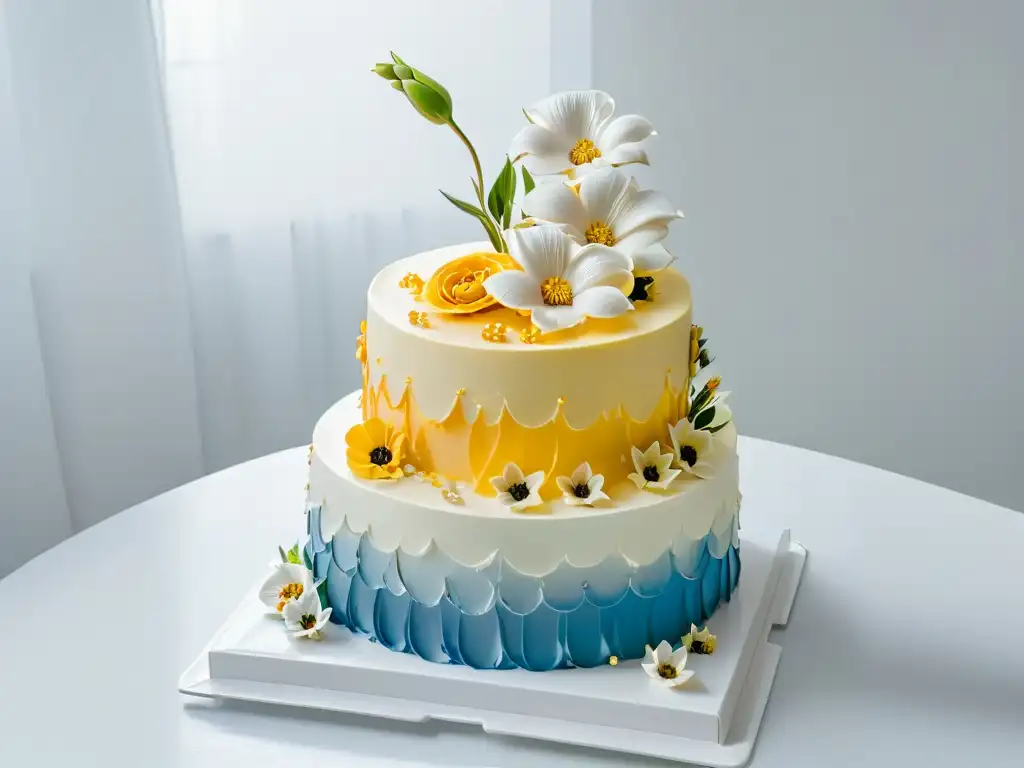 Exquisito pastel decorado con flores de fondant en Alta Definición