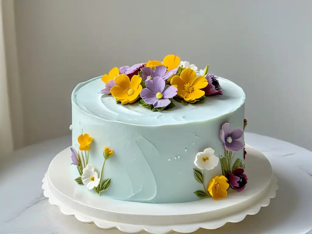 Pastel sin gluten: obra maestra de repostería Un exquisito pastel sin gluten con decoración floral en mármol