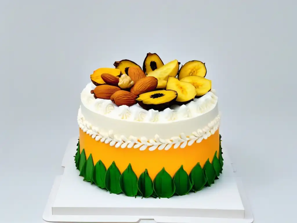 Exquisita tarta nigeriana decorada con ingredientes tradicionales Exquisito pastel inspirado en Nigeria con patrones intrincados y colores vibrantes, destacando postres tradicionales de Nigeria