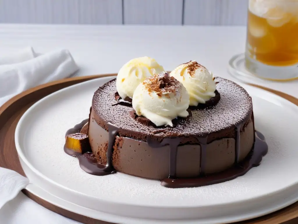 Un exquisito pastel de lava de chocolate saludable con helado de vainilla, ¡perfecto para recetas postres invernales saludables!