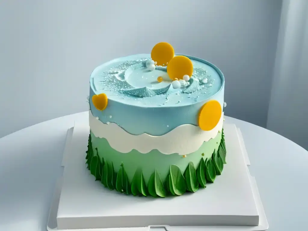 Exquisito pastel vanguardista con patrones geométricos y colores vibrantes, ejemplo de la repostería moderna