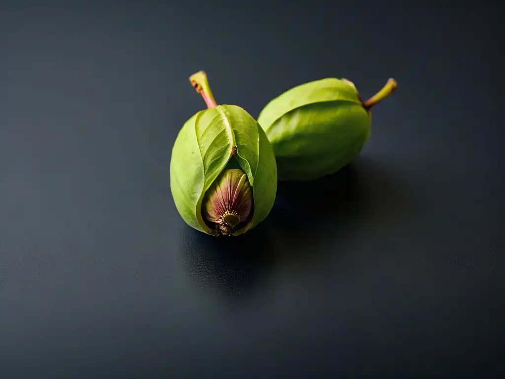 Exquisito pistacho verde de Irán en superficie negra mate, resaltando su calidad y textura