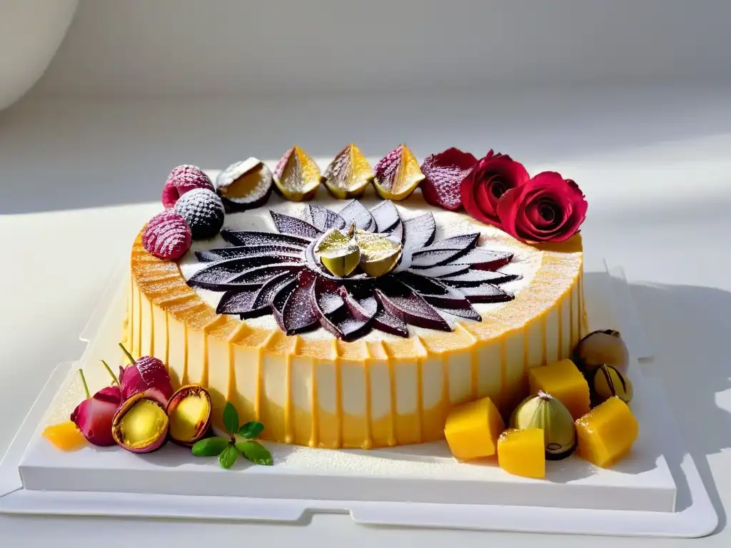 Un exquisito plato de postres tradicionales de Ramadán con patrones árabes en pastelería y frutas frescas, cultura en cada detalle