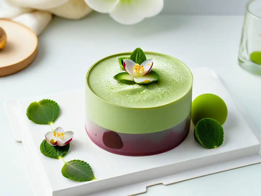 Un exquisito postre asiático global: parfait de matcha con capas vibrantes y elegante presentación