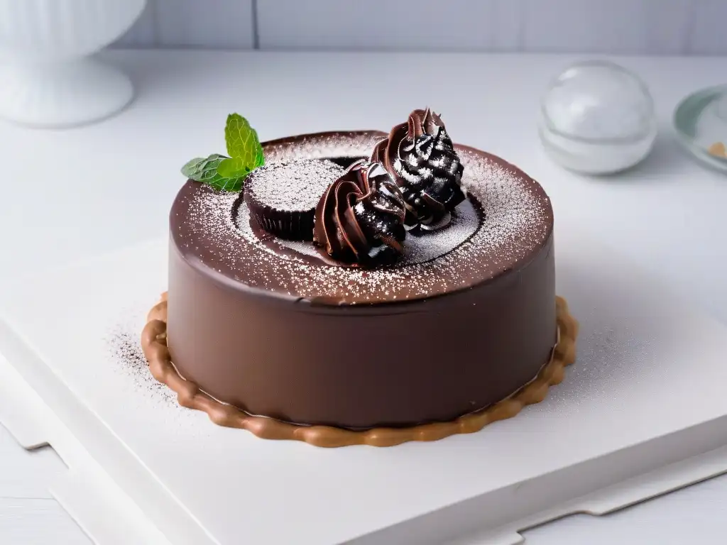 Exquisito postre de chocolate sin alérgenos con decoración refinada y elegante