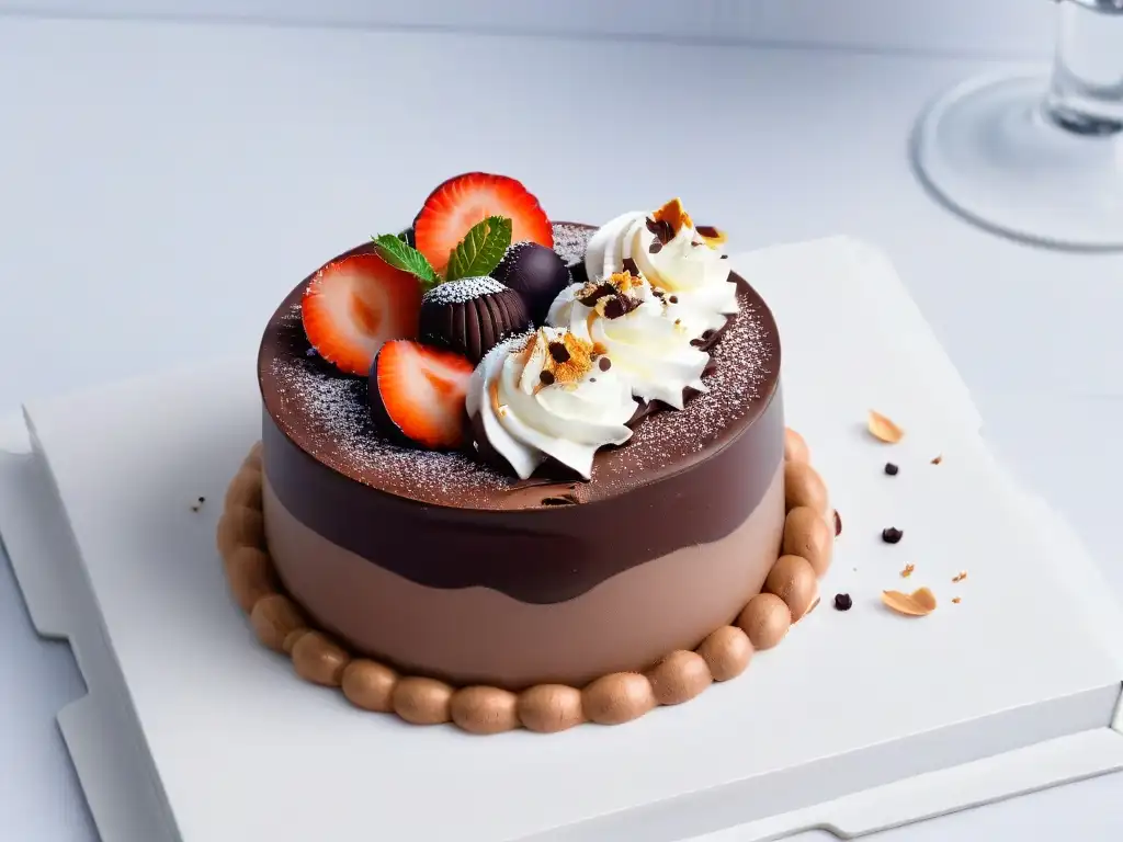 Un exquisito postre de mousse de chocolate belga con trozos de chocolate fino