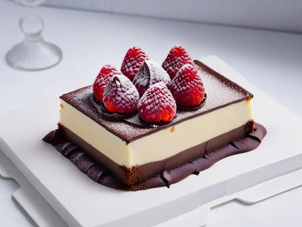 Exquisito postre de chocolate decorado con detalles elegantes y una frambuesa, en un festival de postres experiencia prepararte