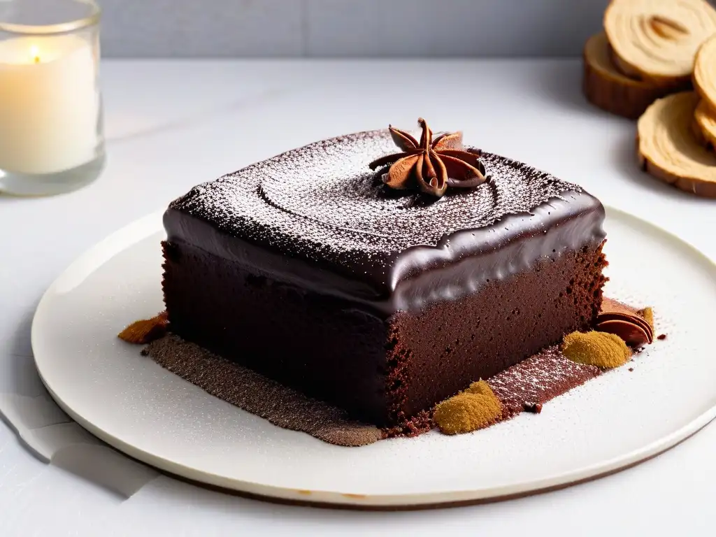 Exquisito pastel de chocolate con especias Exquisito postre de chocolate con especias: canela, cardamomo y clavos