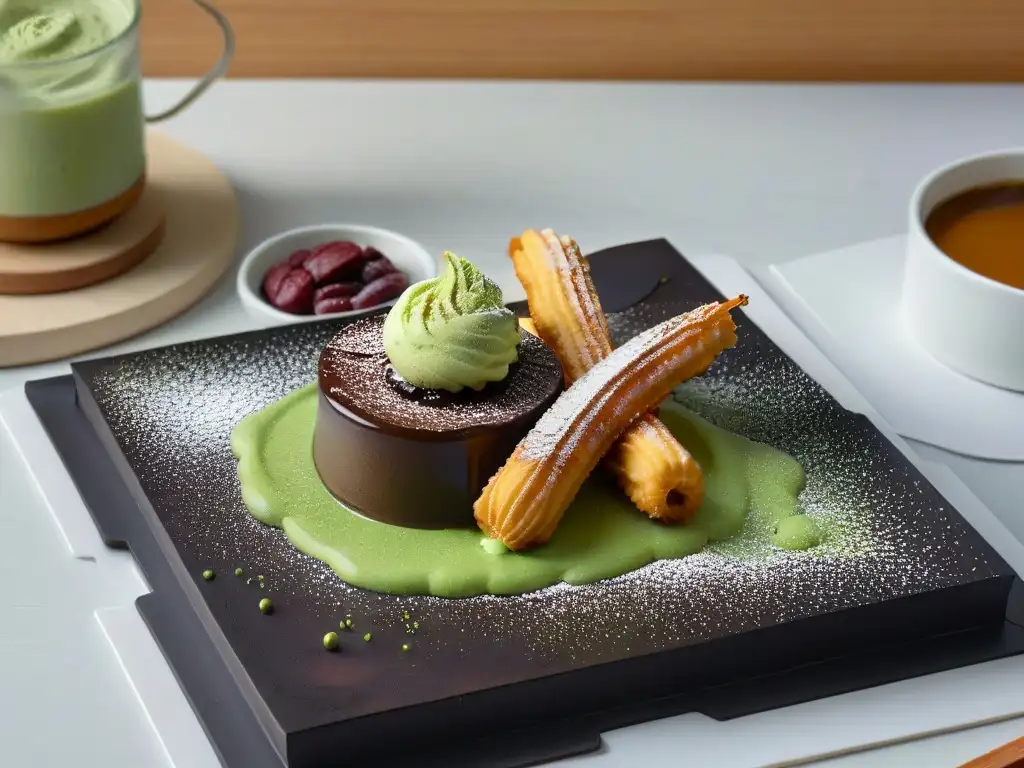 Un exquisito postre de fusión para eventos: churros españoles con helado de té matcha japonés