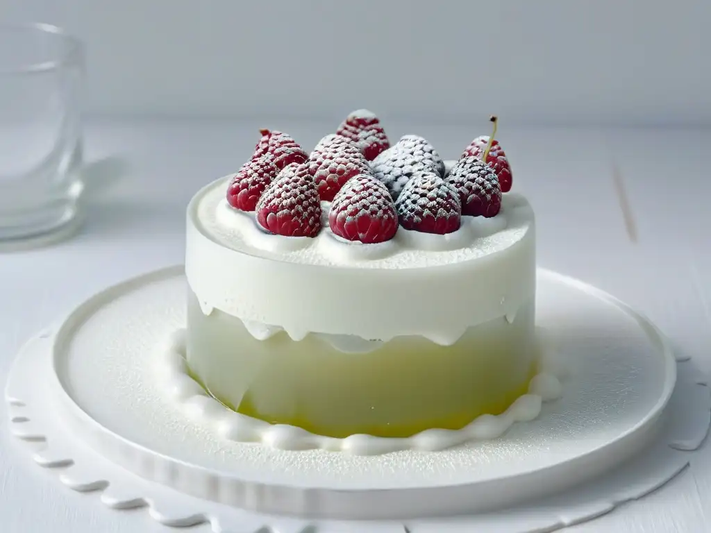 Un exquisito postre de gelatina en un cuenco de cristal, con una frambuesa