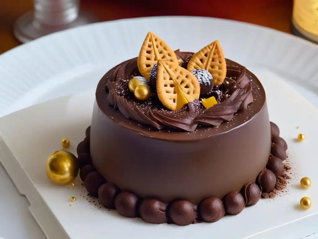 Un exquisito postre inspirado en cócteles: martini de chocolate decadente con ganache y detalles dorados