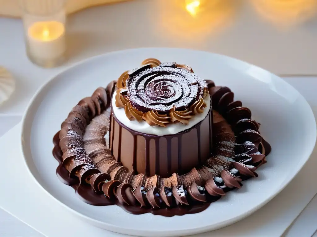 Un exquisito postre inspirado en cócteles: martini de chocolate decadente en un plato moderno