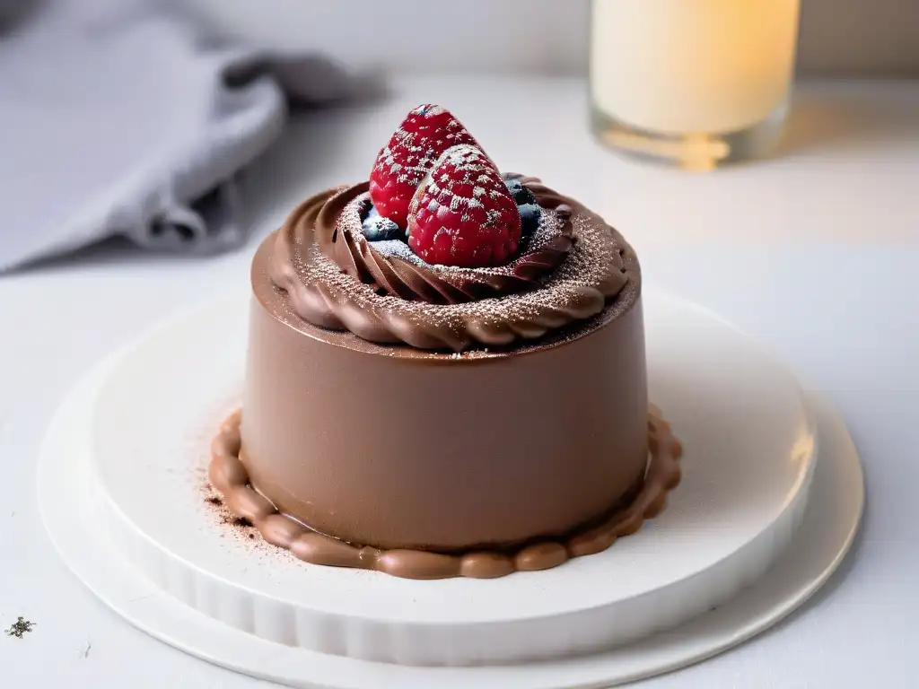 Un exquisito postre sin azúcar saludable: mousse de chocolate y aguacate con frambuesa