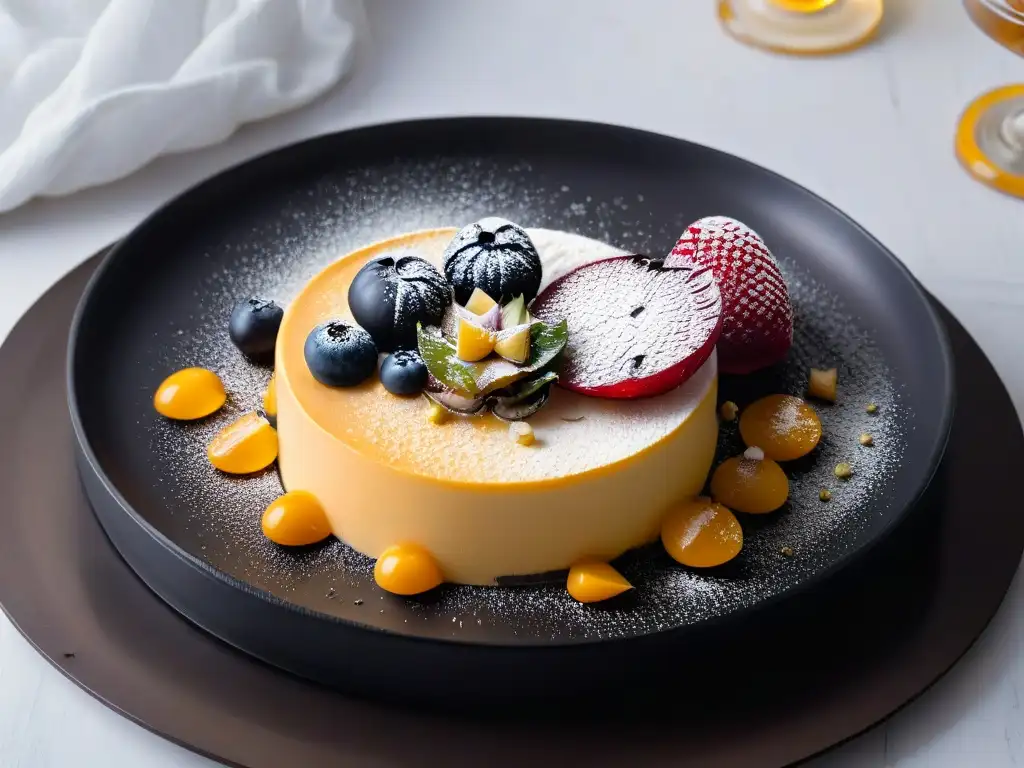 Un exquisito postre tradicional africano con mijo en un elegante plato negro