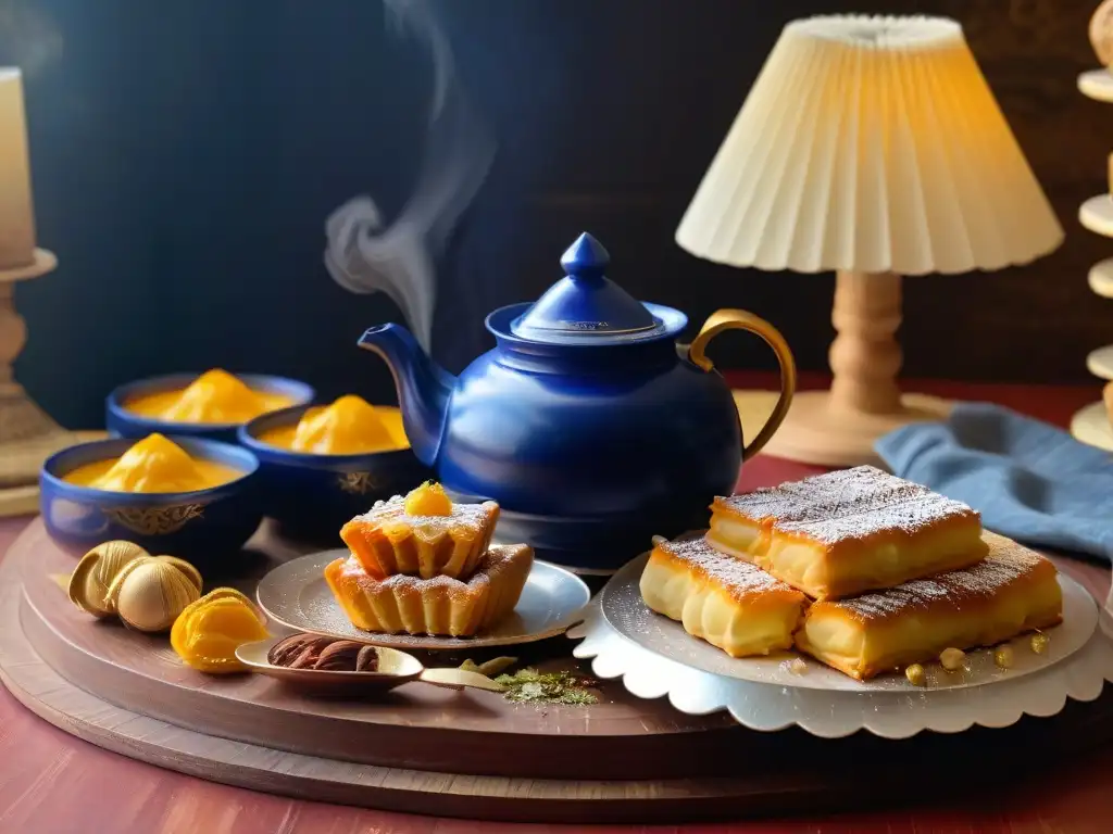 Un exquisito set de té árabe con deliciosos postres árabes exóticos y deliciosos