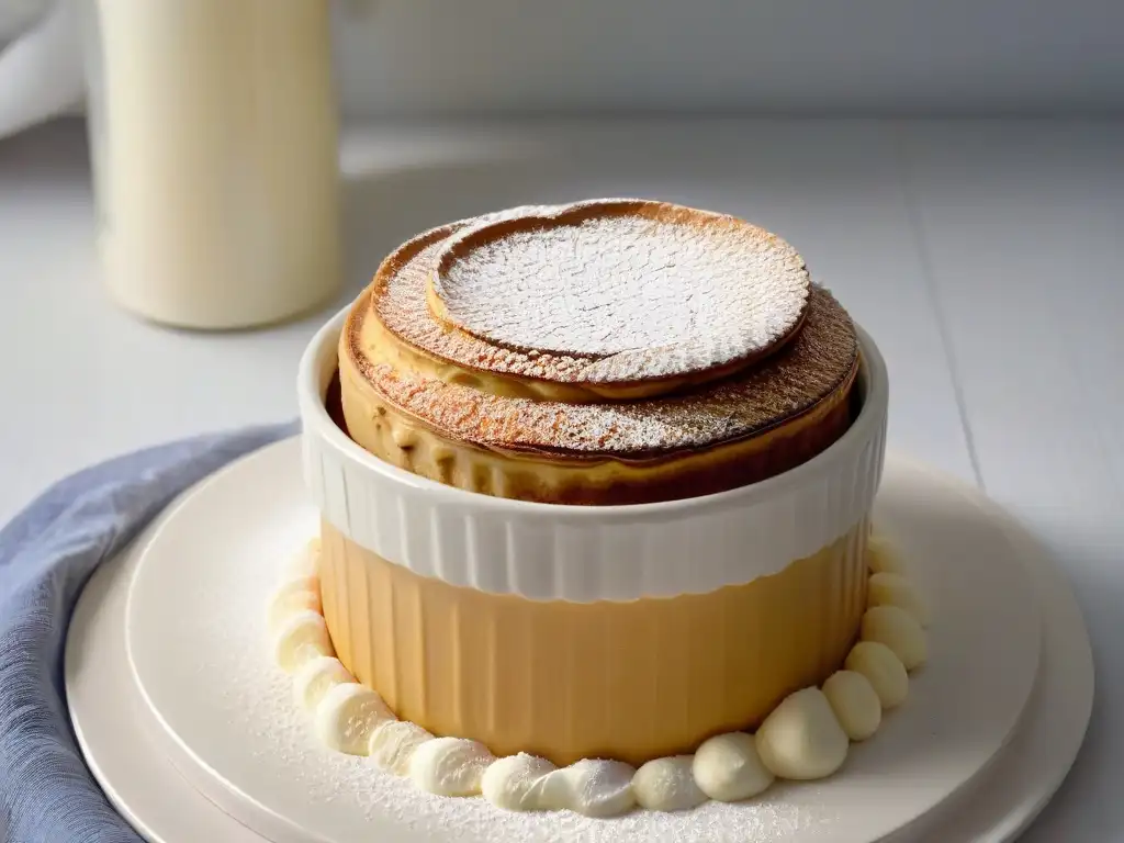 Un exquisito soufflé dorado y esponjoso, destacando la mejor marca de levadura química con su textura y brillo