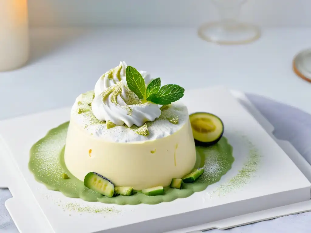 Suntuoso sundae de vainilla con polvo de ashwagandha verde Un exquisito sundae de vainilla con ashwagandha, en un entorno sereno y luminoso