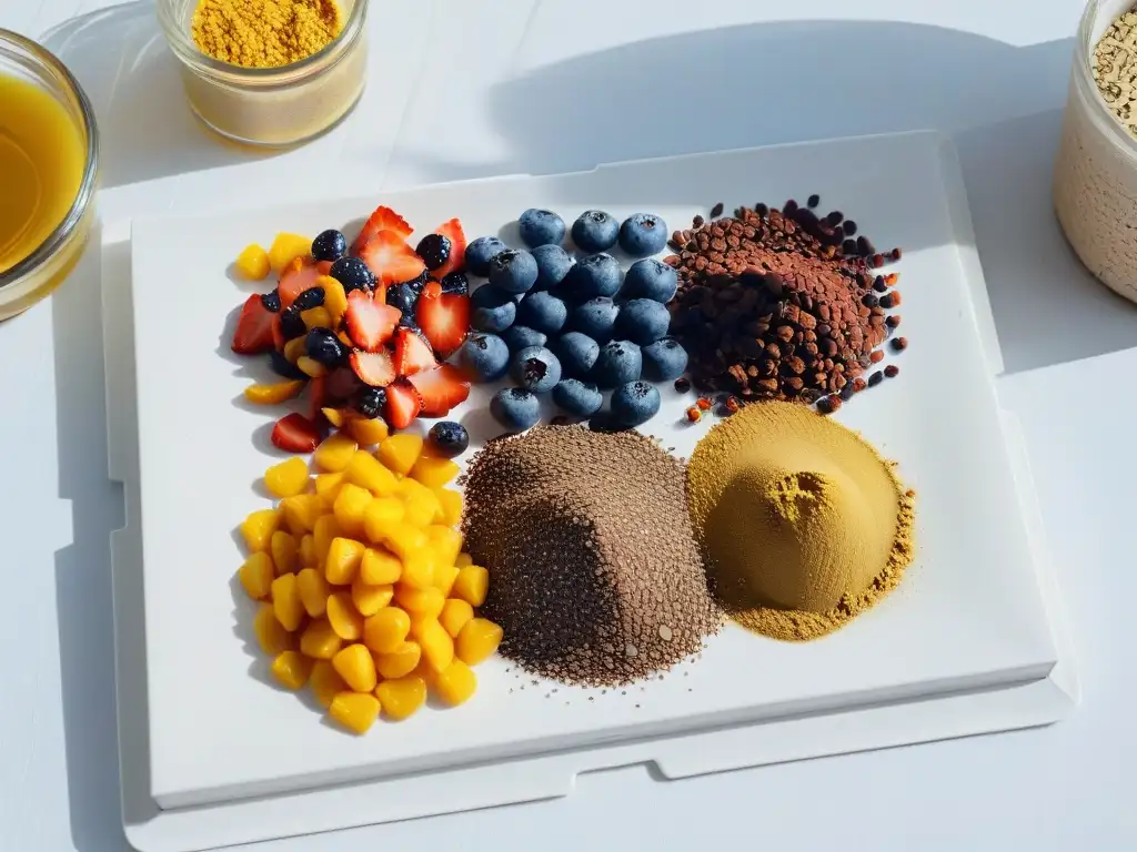 Un exquisito surtido de superalimentos vibrantes para postres saludables con superfoods