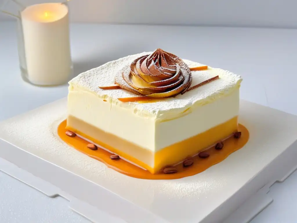 Exquisito Suspiro de Limeña: 8k detalle de postre irresistible Exquisito Suspiro de Limeña con capas de caramelo, merengue y canela
