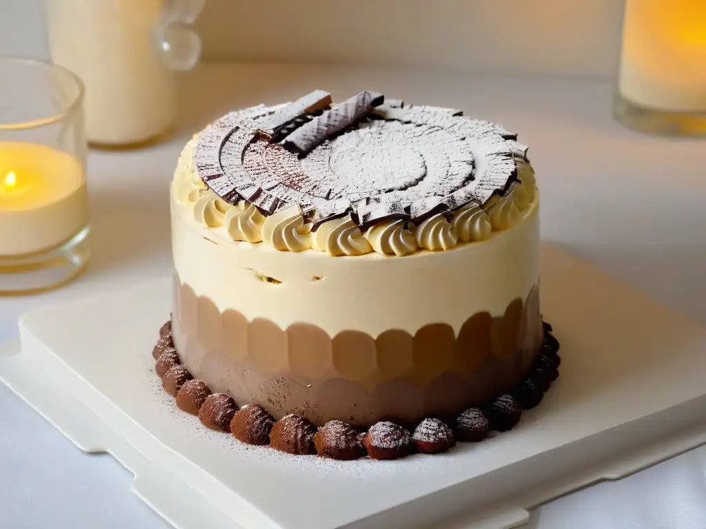 Un exquisito tiramisú de castañas en copa de postre, con capas de crema de castañas, bizcochos de café y cacao